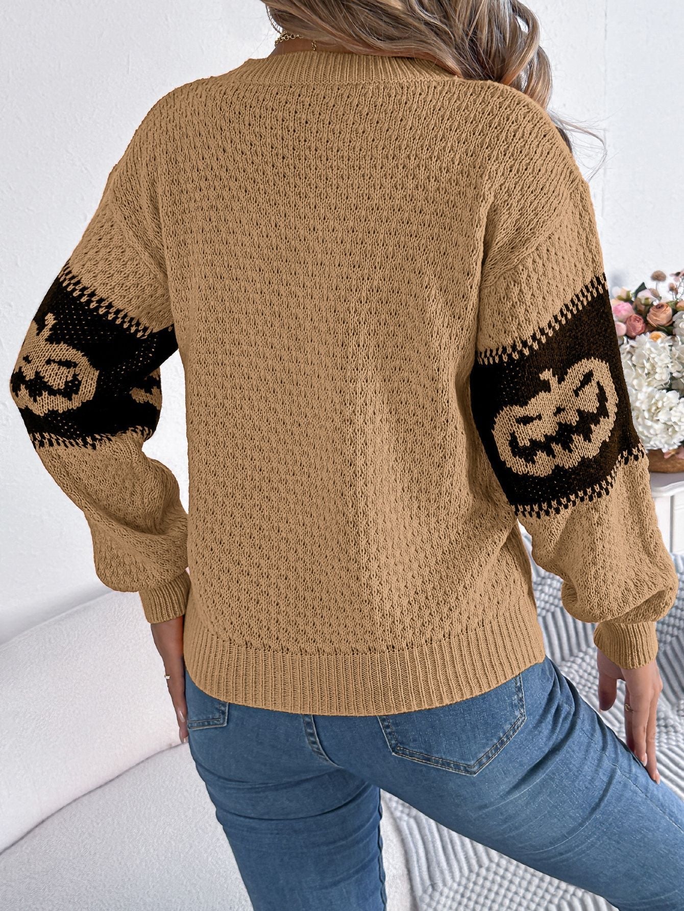 Halloween - Themed Pumpkin Head Knitted Long Sleeve Sweater. - TayDiane