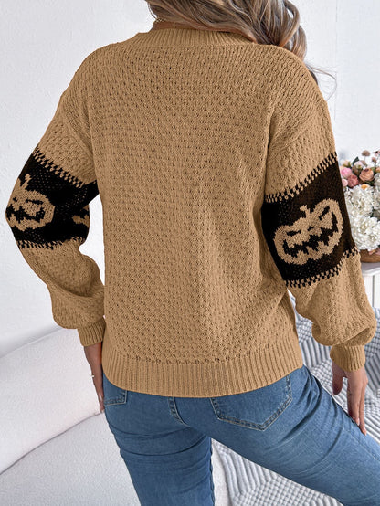 Halloween - Themed Pumpkin Head Knitted Long Sleeve Sweater. - TayDiane