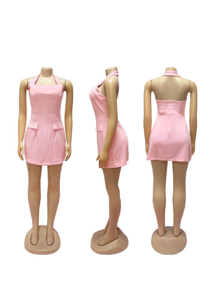 Halter Backless A - Line Mini Dress - Taydiane