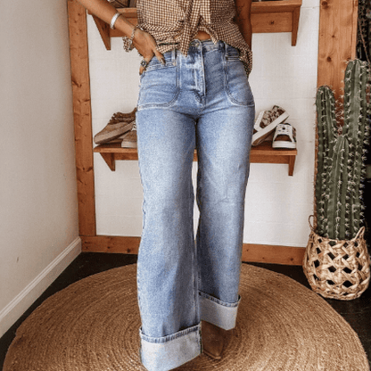 High - Rise Casual Washed Wide Leg Jeans - TayDiane