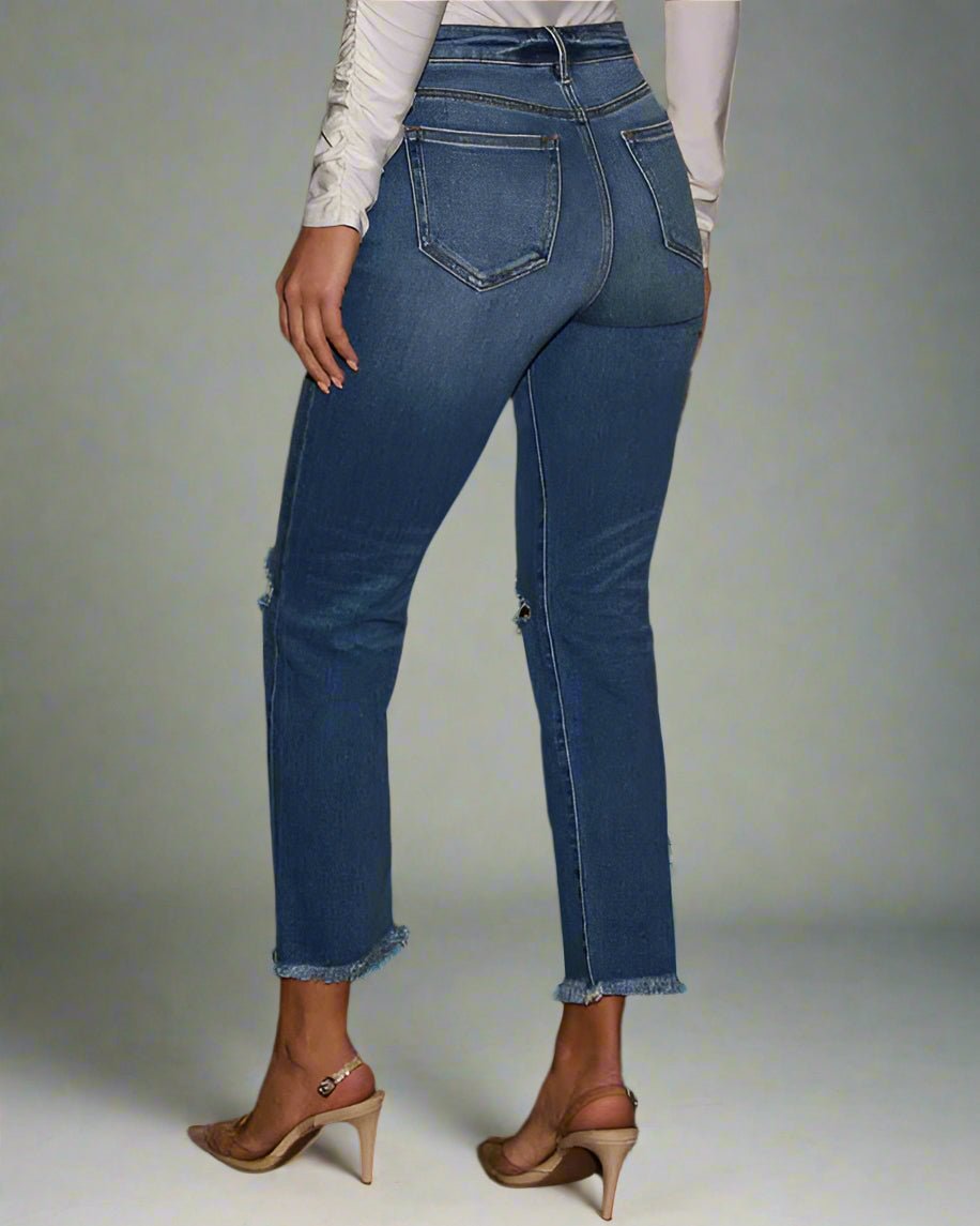 High - Rise Ripped and Frayed Ankle Jeans - TayDiane