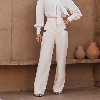 High - Waist Cutout Wide - Leg Pants - Taydiane