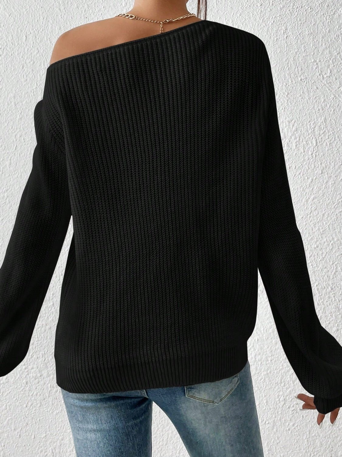 Honey Single Shoulder Long Sleeve Sweater - TayDiane