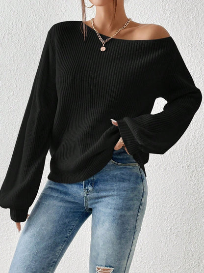 Honey Single Shoulder Long Sleeve Sweater - TayDiane