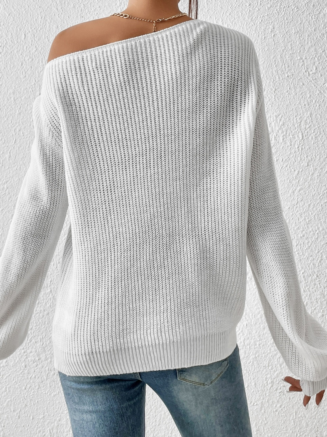 Honey Single Shoulder Long Sleeve Sweater - TayDiane