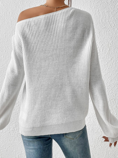 Honey Single Shoulder Long Sleeve Sweater - TayDiane