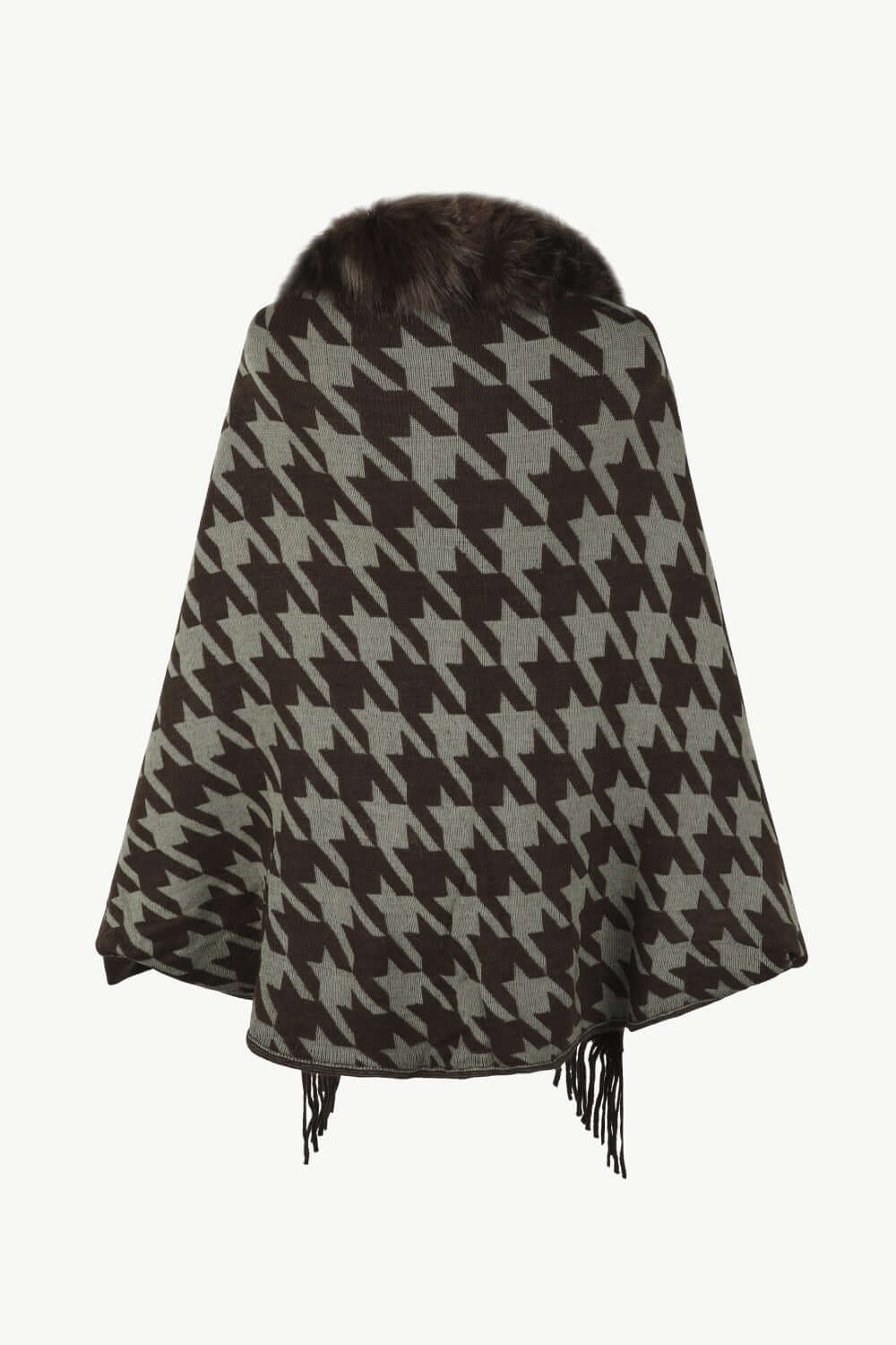 Houndstooth Fringe Hem Poncho - TayDiane