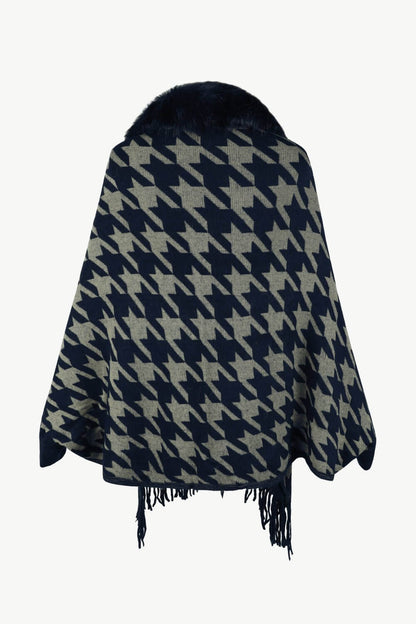 Houndstooth Fringe Hem Poncho - TayDiane