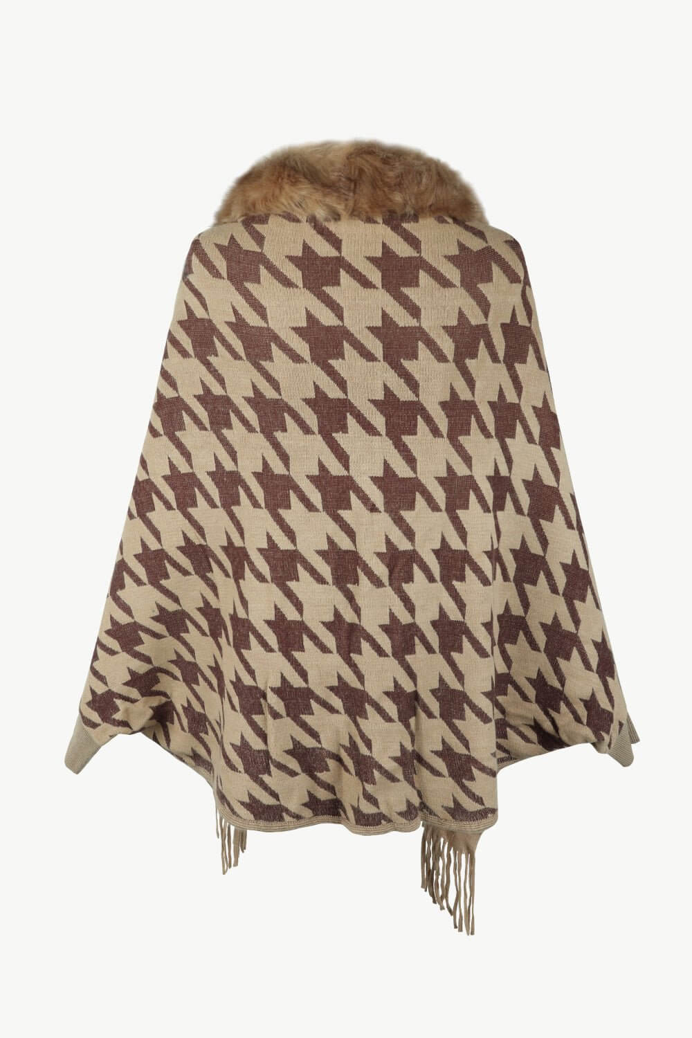 Houndstooth Fringe Hem Poncho - TayDiane