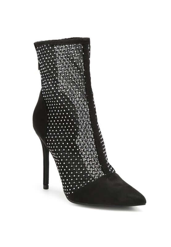 Jazz Rhinestone Embellished Mesh Stiletto Boots - TayDiane