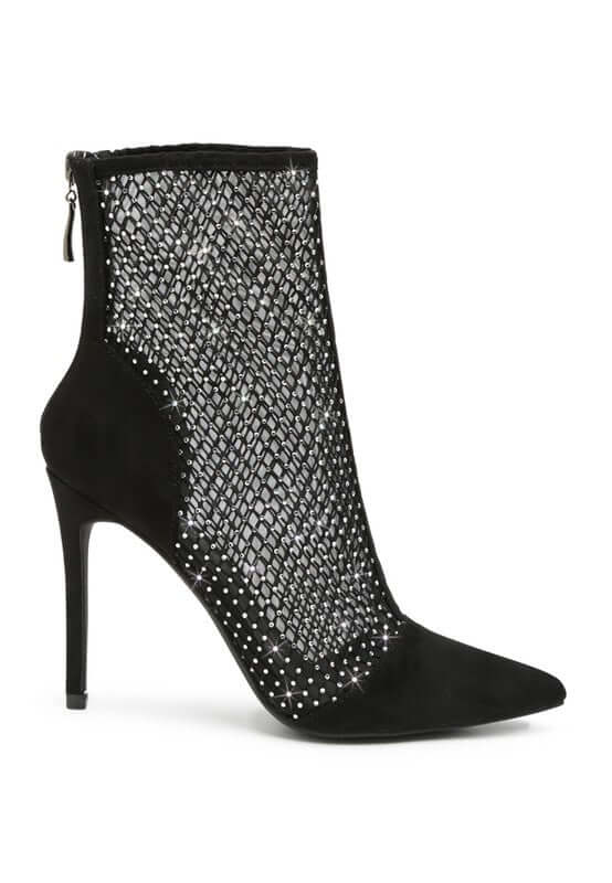 Jazz Rhinestone Embellished Mesh Stiletto Boots - TayDiane