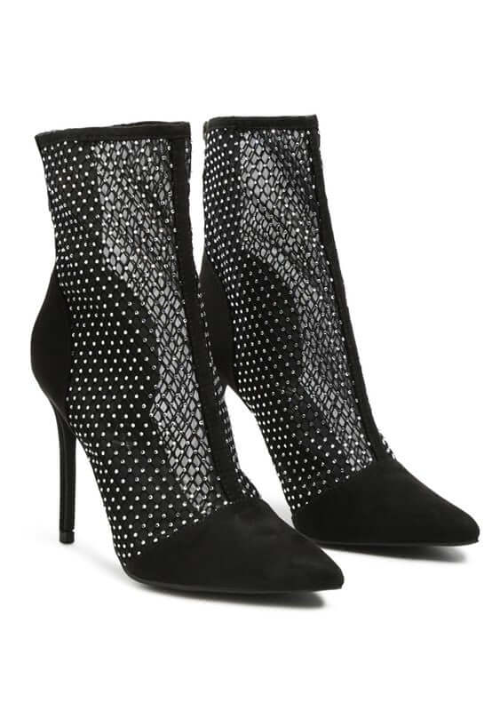 Jazz Rhinestone Embellished Mesh Stiletto Boots - TayDiane