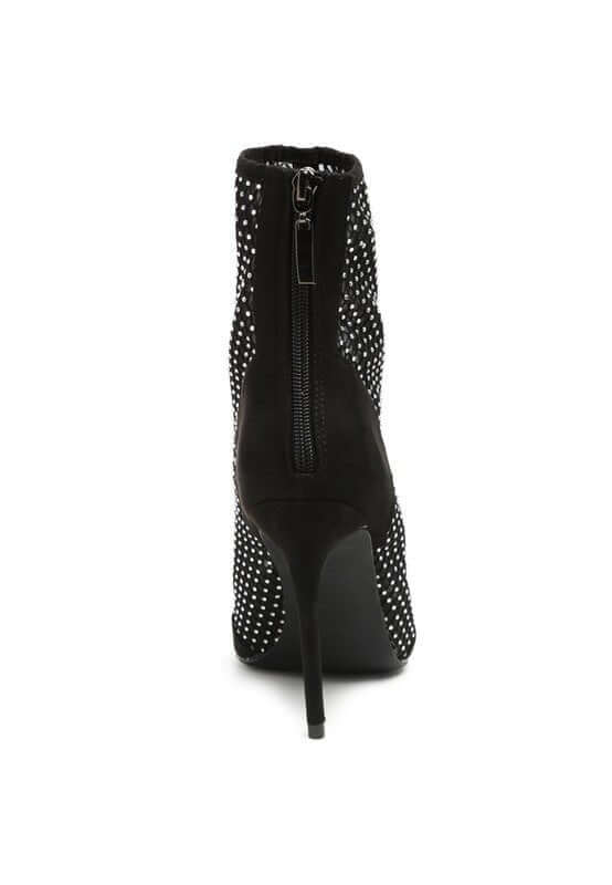 Jazz Rhinestone Embellished Mesh Stiletto Boots - TayDiane