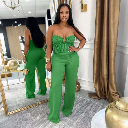 Jumpsuit featuring a stylish tube top with fringe details - TayDiane