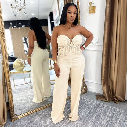 Jumpsuit featuring a stylish tube top with fringe details - TayDiane