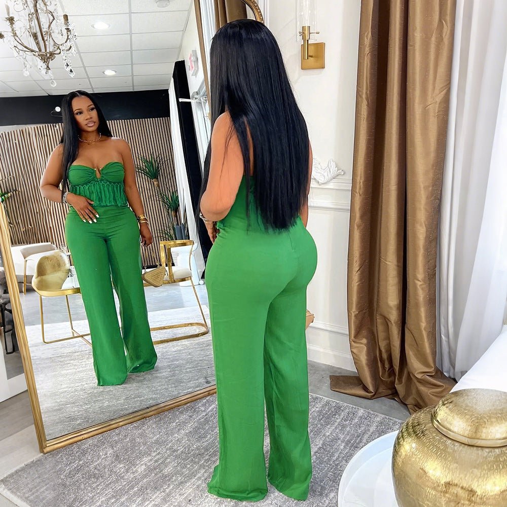 Jumpsuit featuring a stylish tube top with fringe details - TayDiane