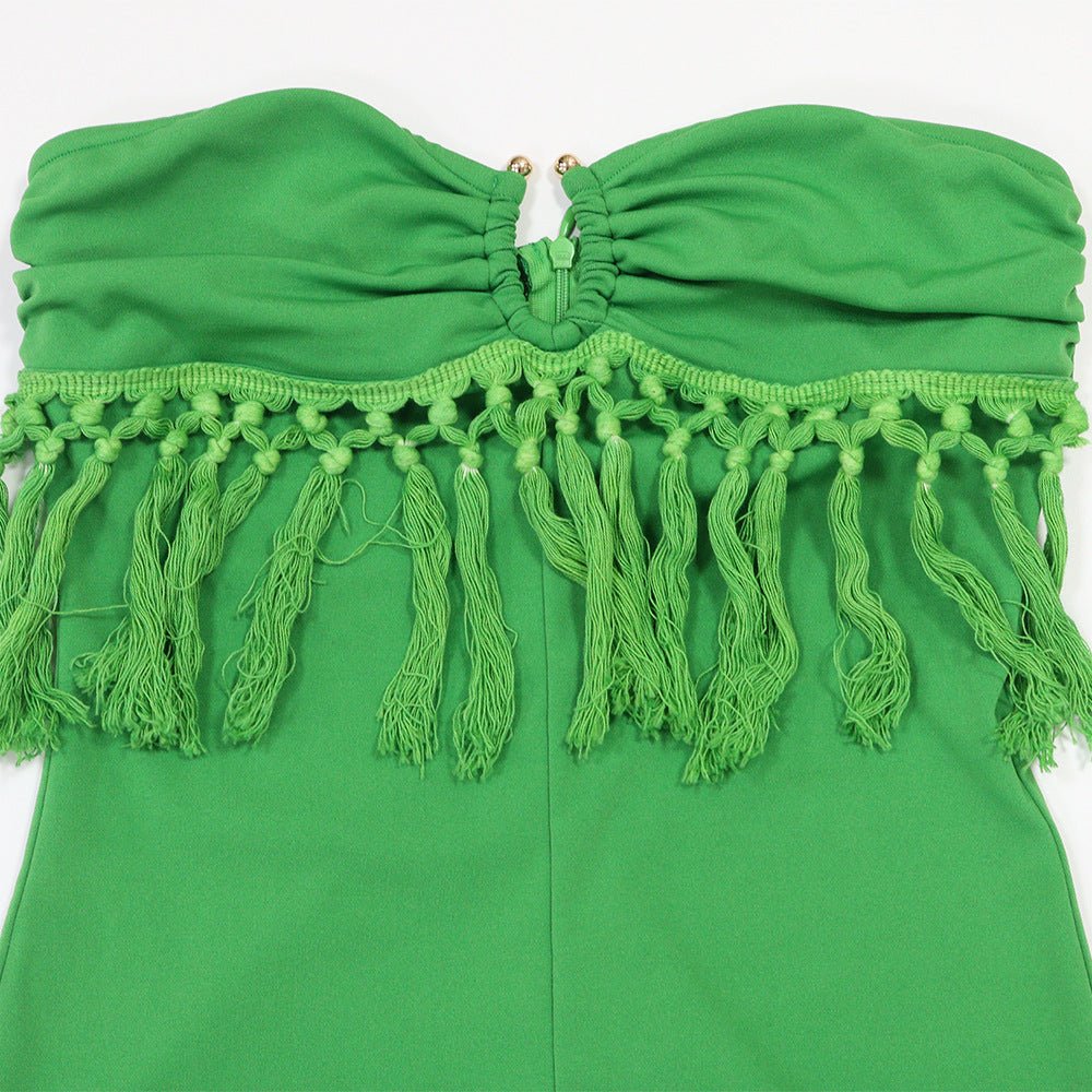 Jumpsuit featuring a stylish tube top with fringe details - TayDiane