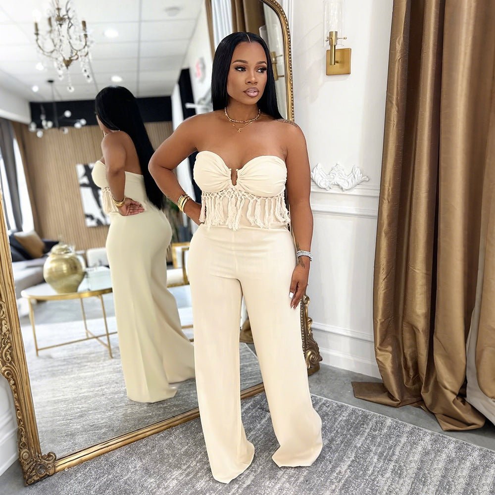 Jumpsuit featuring a stylish tube top with fringe details - TayDiane