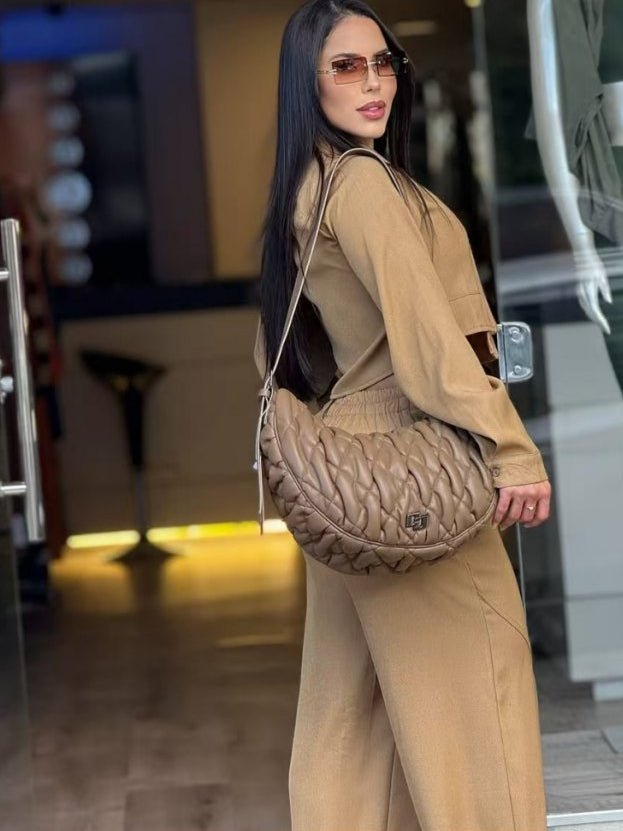 Khaki Cropped Zip Jacket & Wide - Leg Pant Set - TayDiane