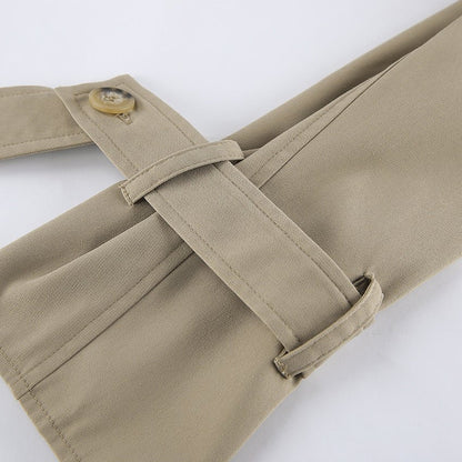 Khaki Double - Breasted Trench Coat with a Collar - TayDiane