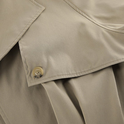 Khaki Double - Breasted Trench Coat with a Collar - TayDiane