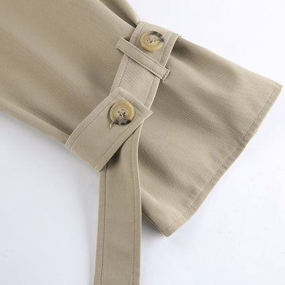 Khaki Double - Breasted Trench Coat with a Collar - TayDiane