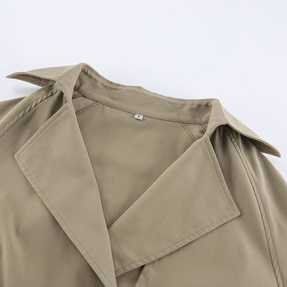 Khaki Double - Breasted Trench Coat with a Collar - TayDiane