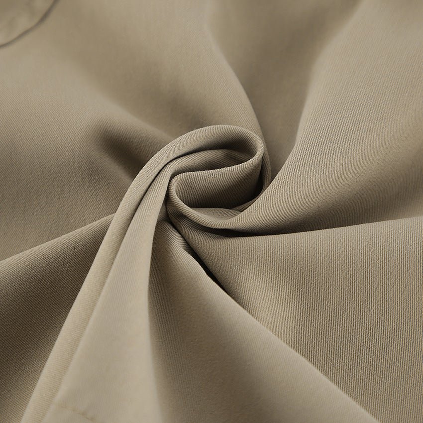 Khaki Double - Breasted Trench Coat with a Collar - TayDiane