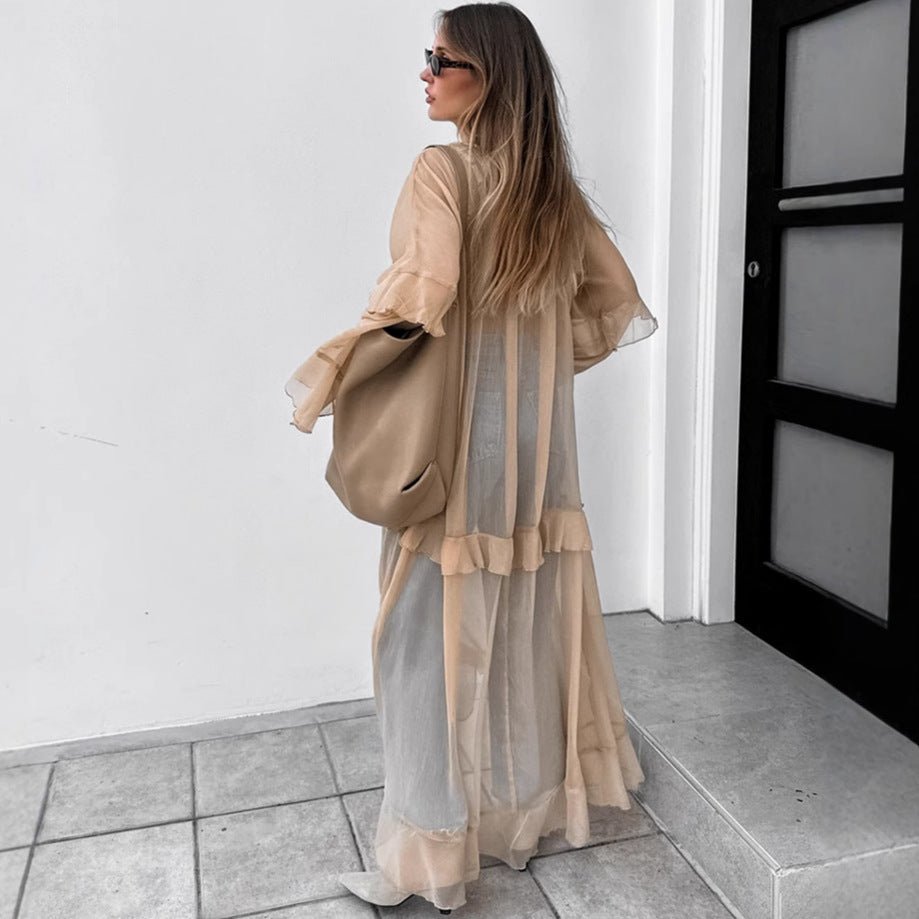 Khaki Ruffle Sleeve Sun - Protective Maxi Dress - TayDiane