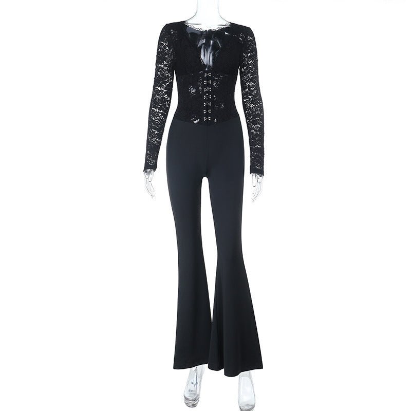 Lace Corset Flare Jumpsuit - TayDiane