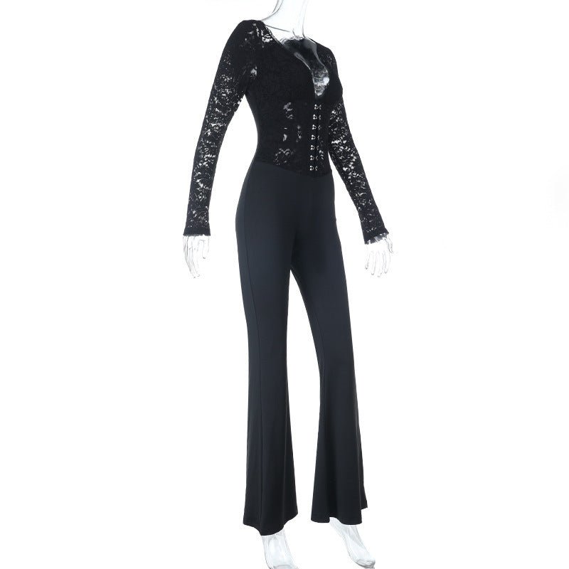 Lace Corset Flare Jumpsuit - TayDiane