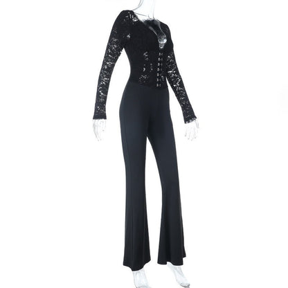 Lace Corset Flare Jumpsuit - TayDiane