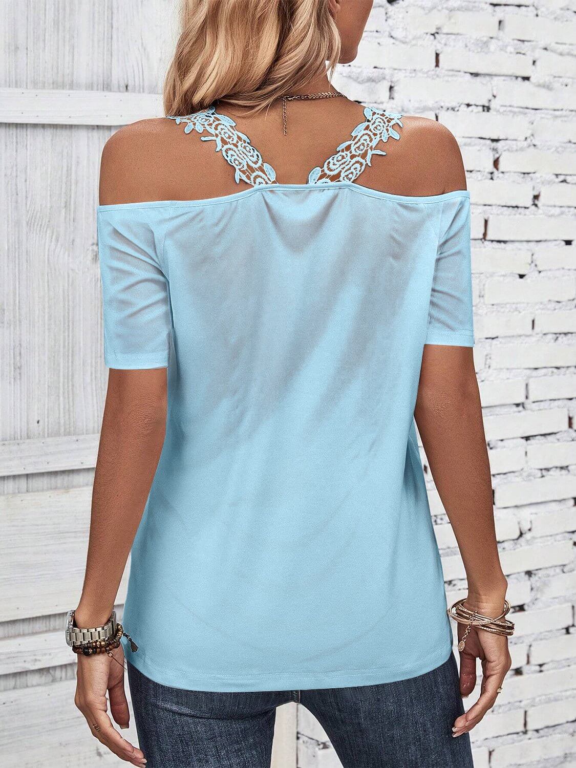 Lace Detail Short Sleeve Blouse - TayDiane