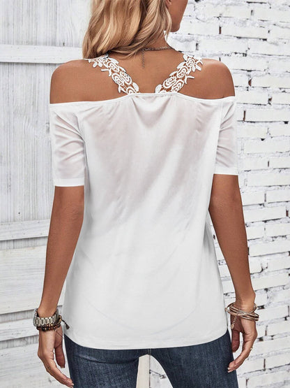 Lace Detail Short Sleeve Blouse - TayDiane