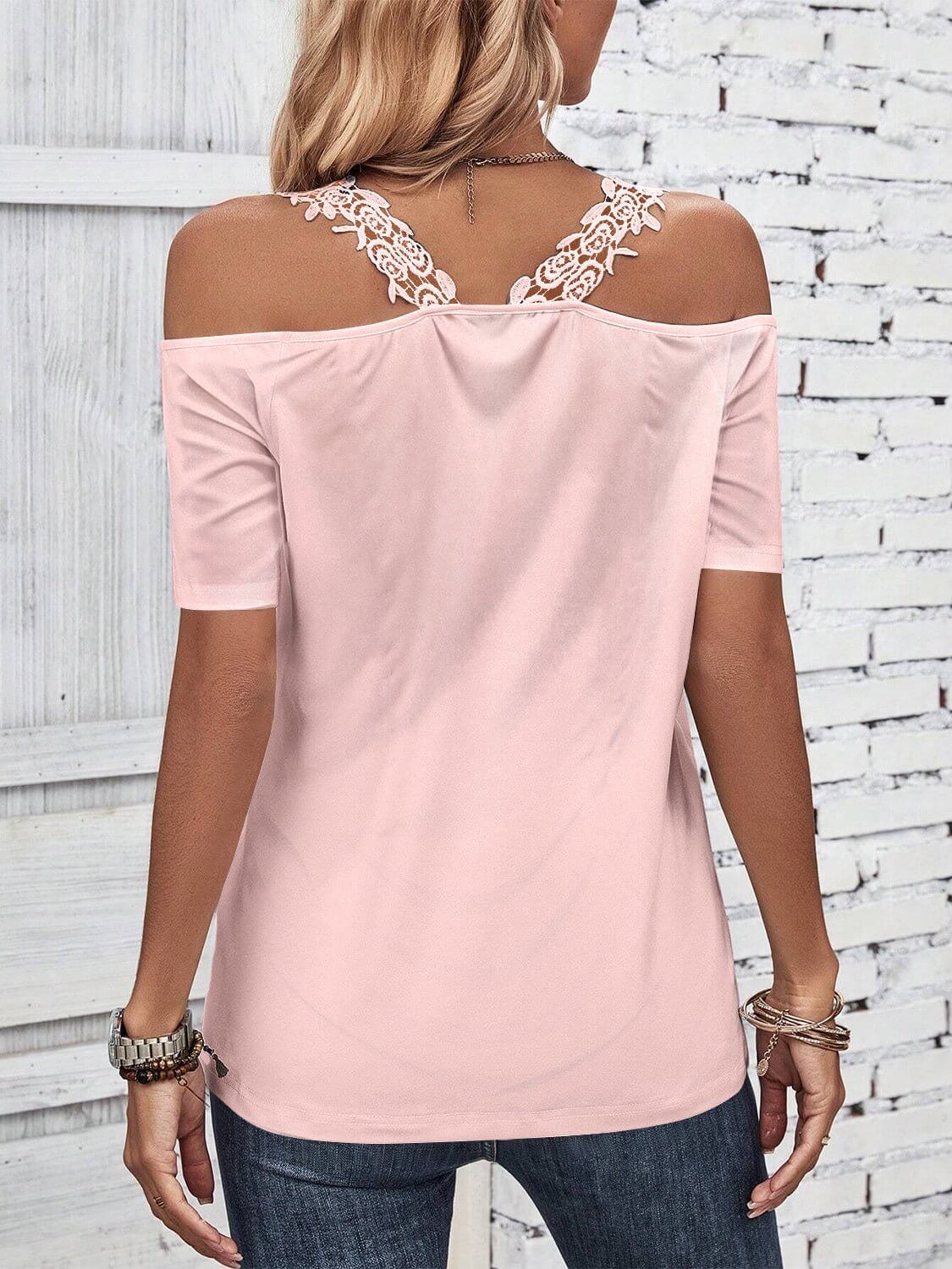 Lace Detail Short Sleeve Blouse - TayDiane