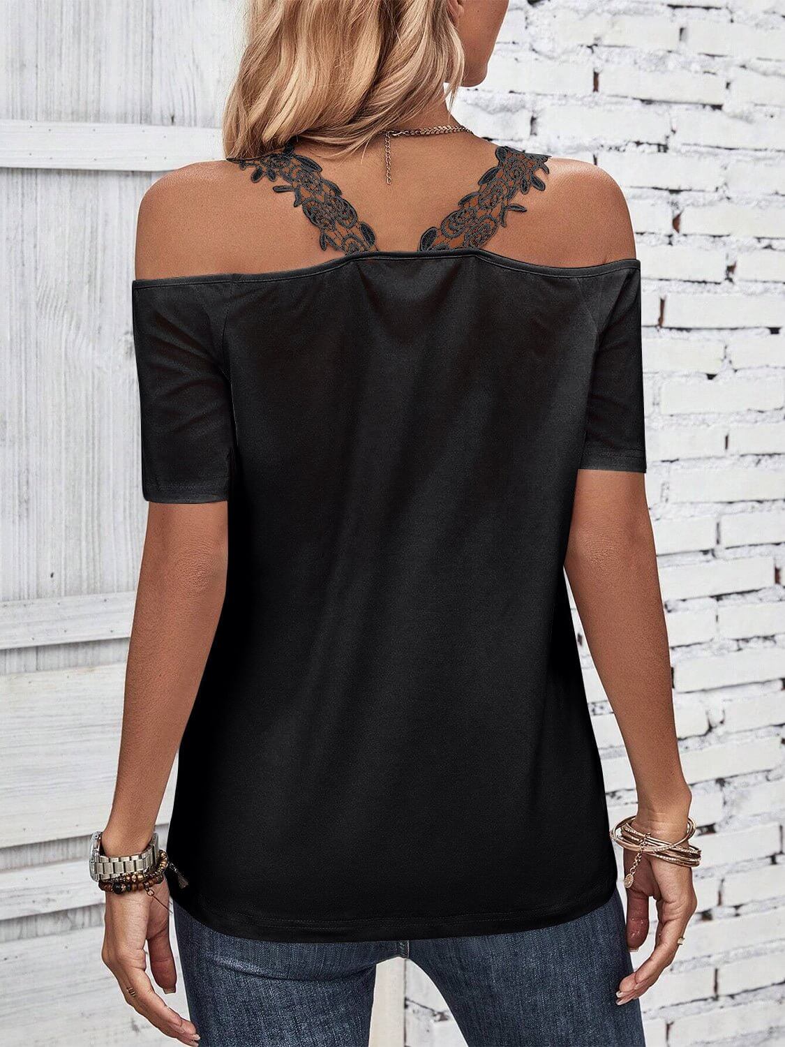 Lace Detail Short Sleeve Blouse - TayDiane