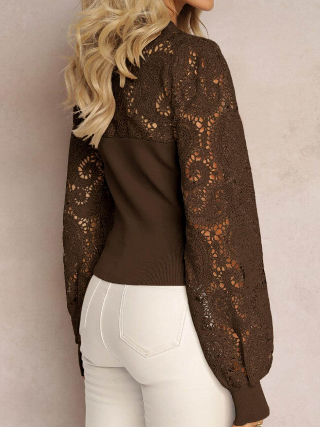 Lace Round Neck Long Sleeve Shirt - TayDiane