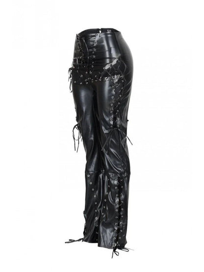 Lace - Up Eyelet Faux Leather Bodycon Pants - TayDiane