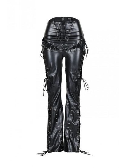 Lace - Up Eyelet Faux Leather Bodycon Pants - TayDiane
