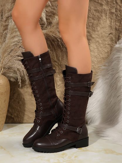 Lace - Up Knee Boots with Straps - TayDiane