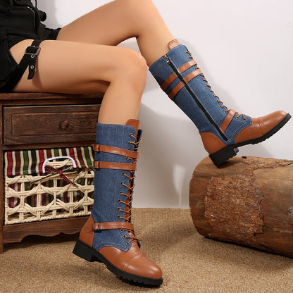 Lace - Up Knee Boots with Straps - TayDiane