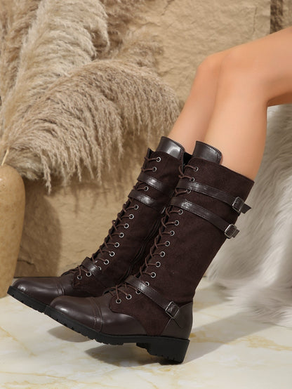 Lace - Up Knee Boots with Straps - TayDiane