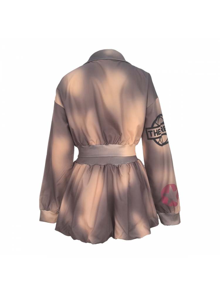 Lapel Zip Cropped Jacket & Bubble Cargo Skirt Set - TayDiane