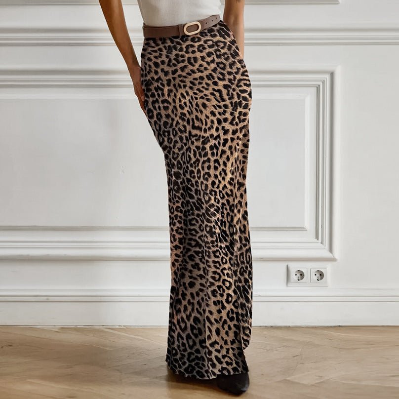 Leopard Print Fishtail High Rise Maxi Skirt - TayDiane