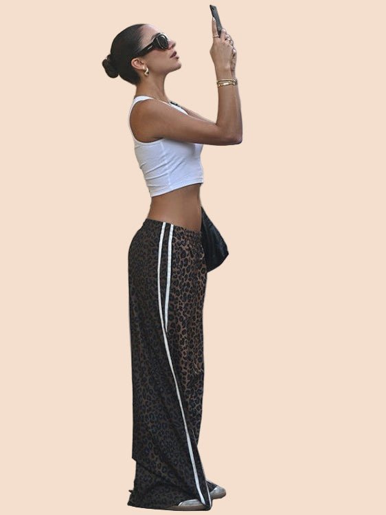 Leopard Print Street Track Pants - TayDiane