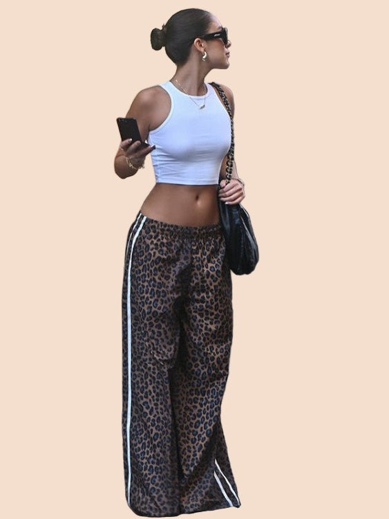 Leopard Print Street Track Pants - TayDiane
