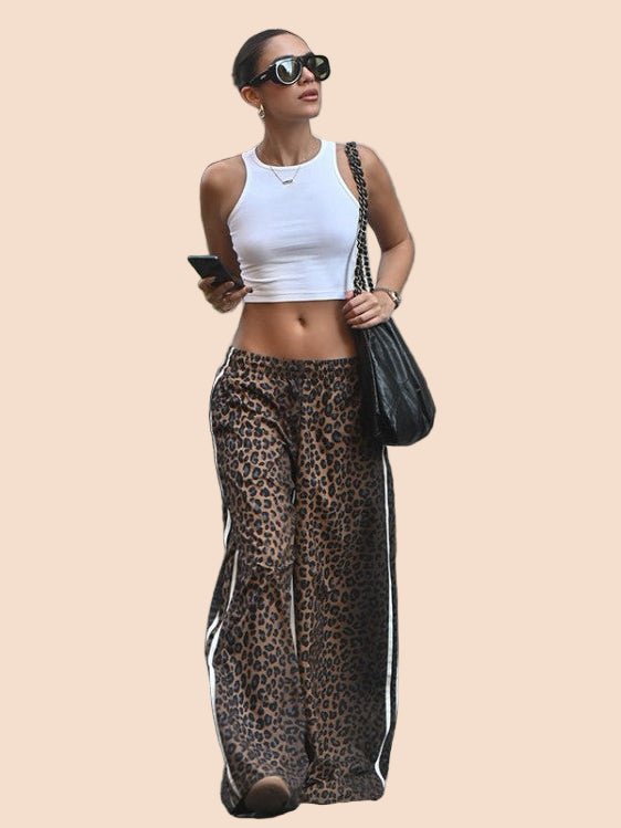 Leopard Print Street Track Pants - TayDiane