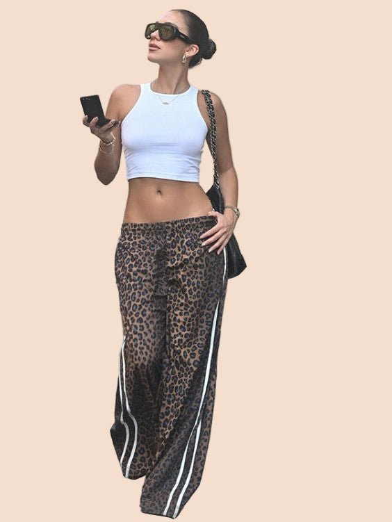 Leopard Print Street Track Pants - TayDiane