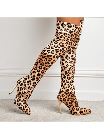 Leopard Suede Over - the - Knee Boots - TayDiane