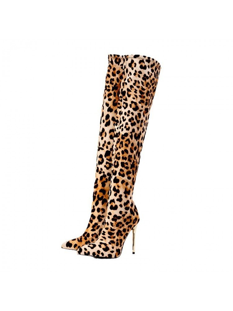 Leopard Suede Over - the - Knee Boots - TayDiane